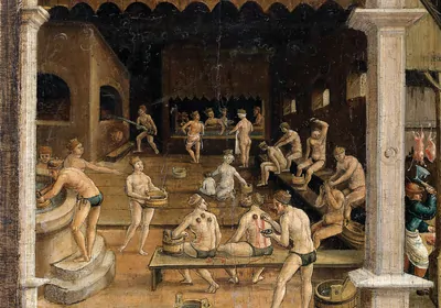 In urban bathhouses in Germany and the surrounding low countries, bathhouse proprietors, known as baders, provided visitors with basic medical care. To draw blood, baders would scratch the skin before placing a heated cupping glass over the incision to extract blood and purge the body. Other tools associated with baders, including dental forceps and an amputation saw, hint at further services they provided. In urban bathhouses in Germany and the surrounding low countries, bathhouse proprietors, known as baders, provided visitors with basic medical care. To draw blood, baders would scratch the skin before placing a heated cupping glass over the incision to extract blood and purge the body. Other tools associated with baders, including dental forceps and an amputation saw, hint at further services they provided.